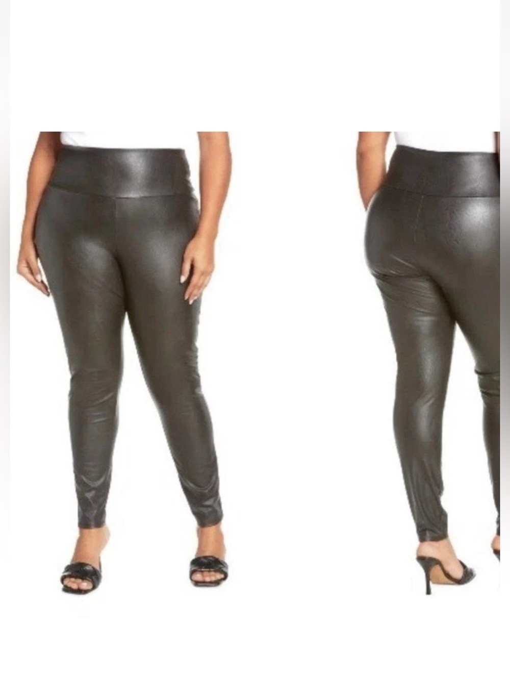 7 For All Mankind High-Waist Faux Leather Leggings Pants - Grey Size 3X